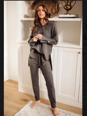 FREE PEOPLE Around The Clock SET Ribbed Knit Tunic Jogger SMALL